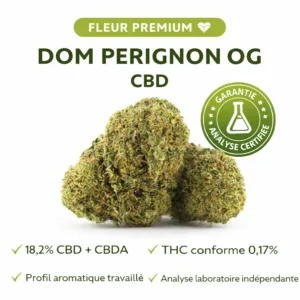 Dom Perignon OG CBD fleur premium 18,2% CBD analysée en laboratoire THC conforme 0,17%