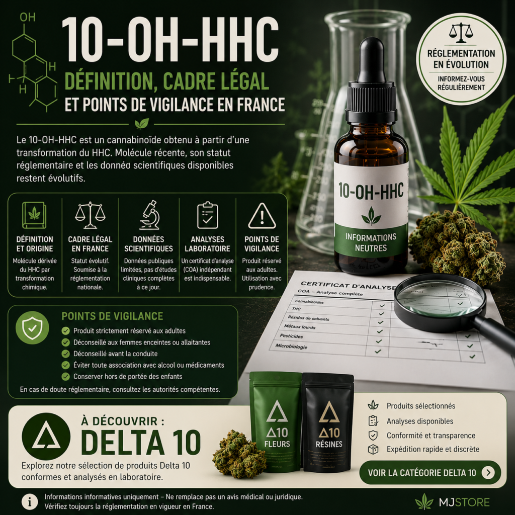 10-OH-HHC France : définition, cadre légal, points de vigilance et orientation Delta 10 MJ Store