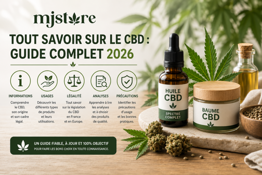 CBD bienfaits : informations, usages, légalité, analyses et précautions MJ Store