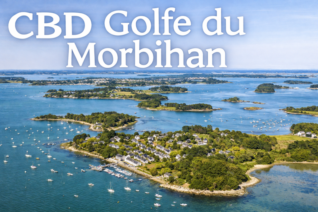 Golfe du Morbihan en Bretagne avec îles et bateaux illustration livraison CBD Golfe du Morbihan