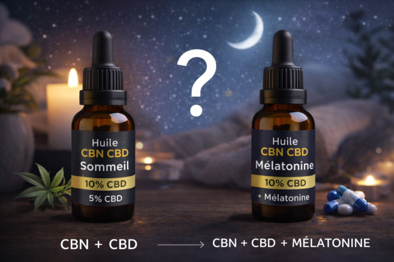 Comparaison huile CBN CBD sommeil et huile CBN CBD avec mélatonine pour l’endormissement