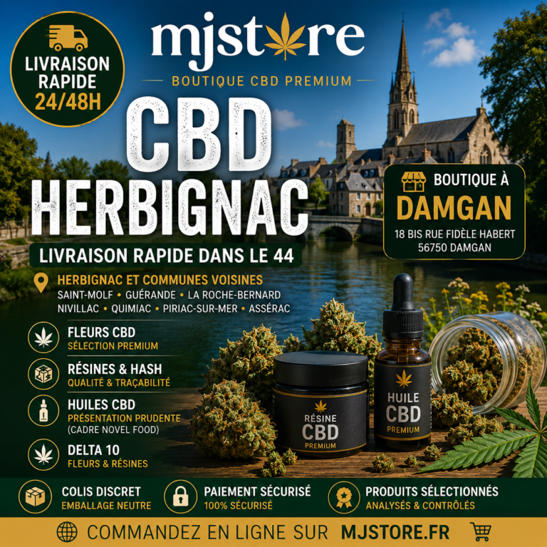 CBD Herbignac livraison rapide 24/48h avec MJ Store boutique CBD à Damgan colis discret