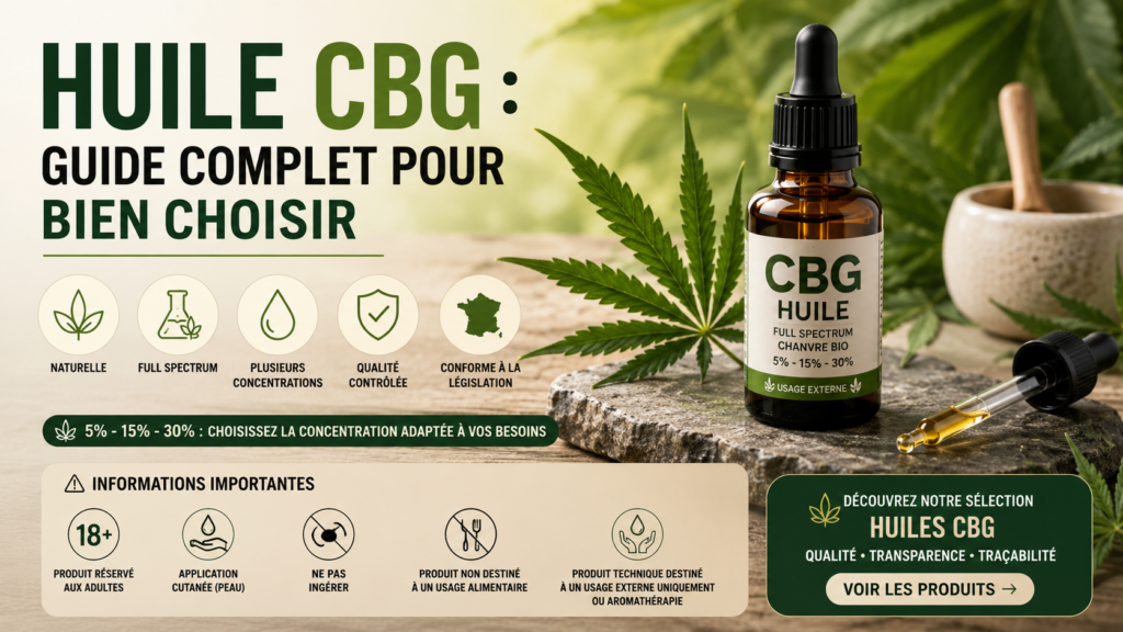 Huile CBG : guide pour bien choisir avec usage externe et précautions MJ Store