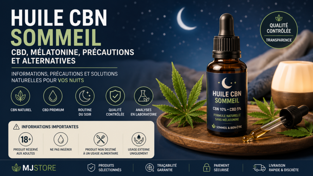 Huile CBN sommeil : CBD, mélatonine, précautions et alternatives MJ Store