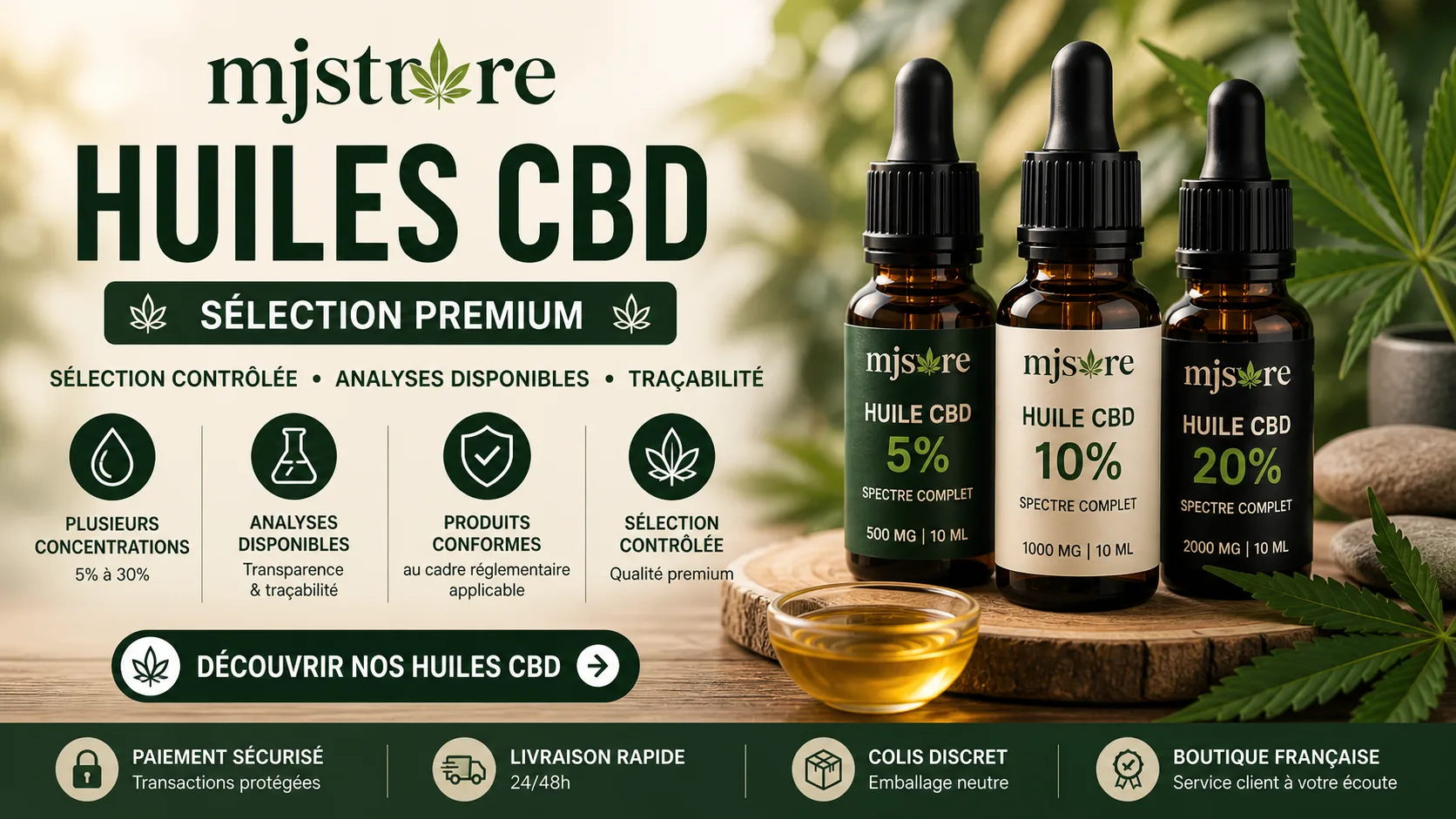 Huiles CBD Plouhinec sélection MJ Store fiches produits analyses disponibles