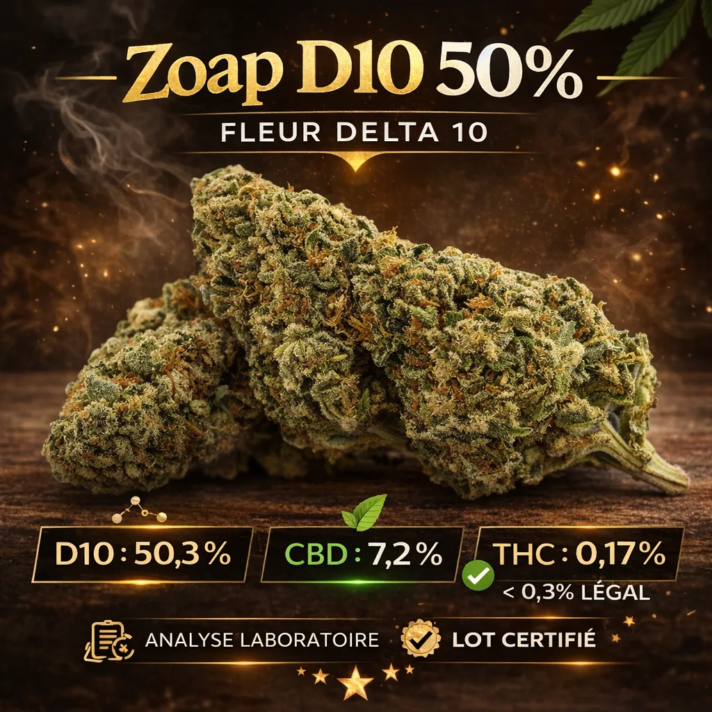 Zoap D10 50% fleur Delta 10 têtes compactes lot analysé