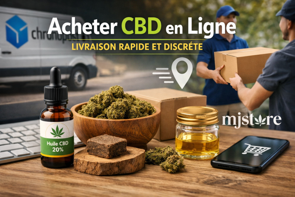 acheter CBD en ligne livraison rapide fleurs huiles résines MJ Store