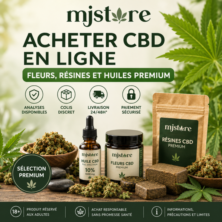 Acheter CBD en ligne avec fleurs résines et huiles premium MJ Store