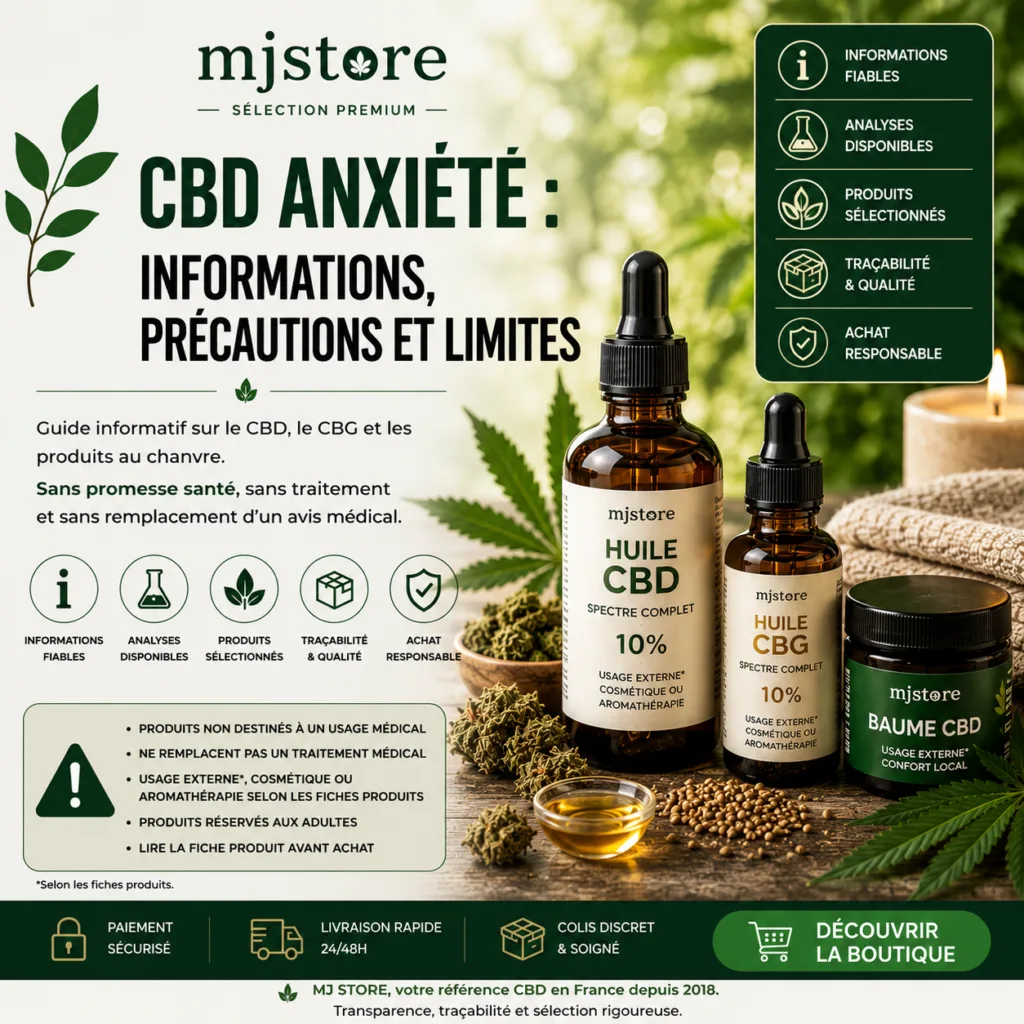 CBD anxiété : informations, précautions et limites MJ Store