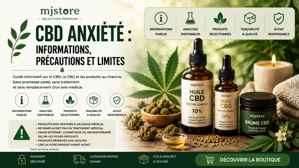 CBD anxiété : informations, précautions et limites MJ Store