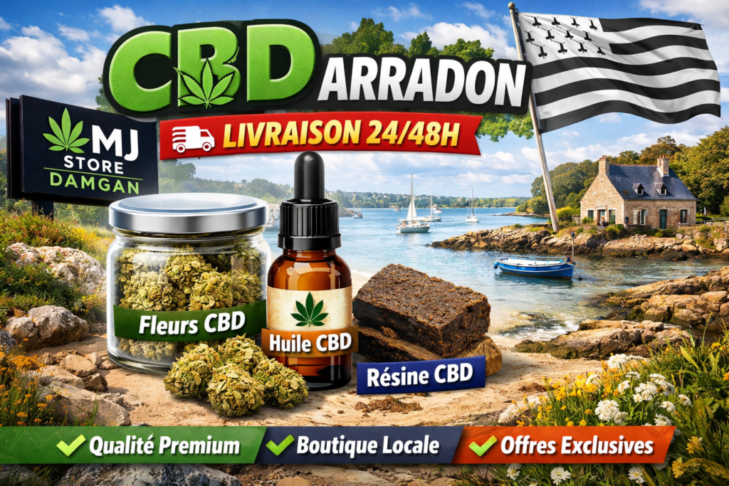 Image CBD Arradon avec fleurs CBD, huile CBD et résine CBD – livraison rapide 24/48h dans le Morbihan avec MJ Store