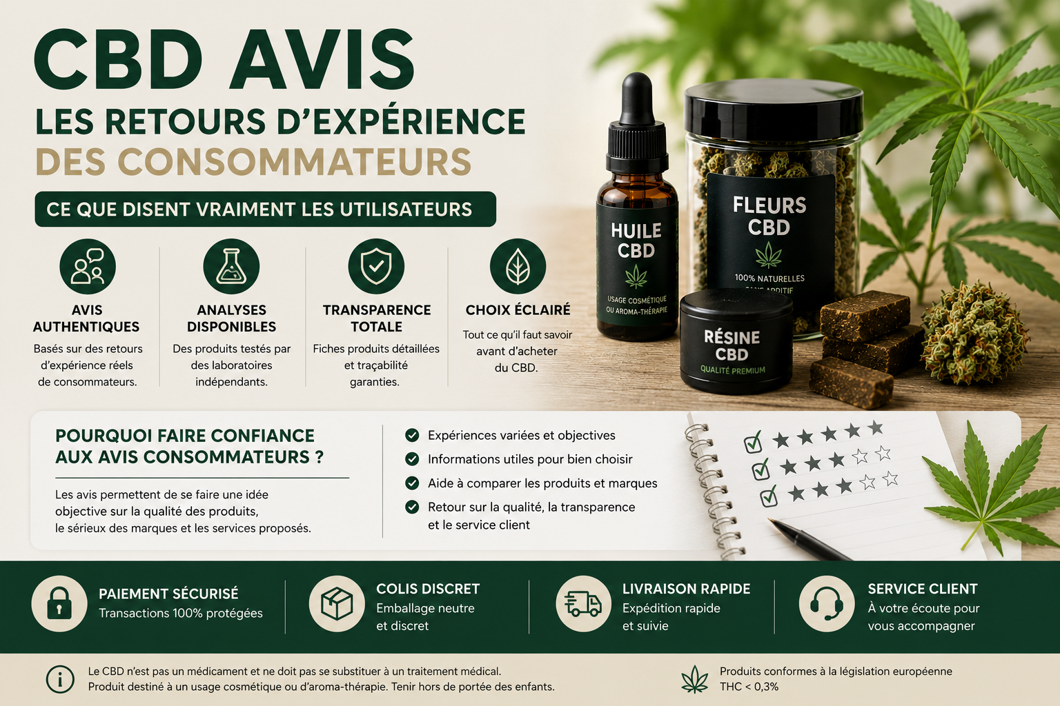 CBD avis consommateurs avec transparence analyses laboratoire et produits CBD MJ Store