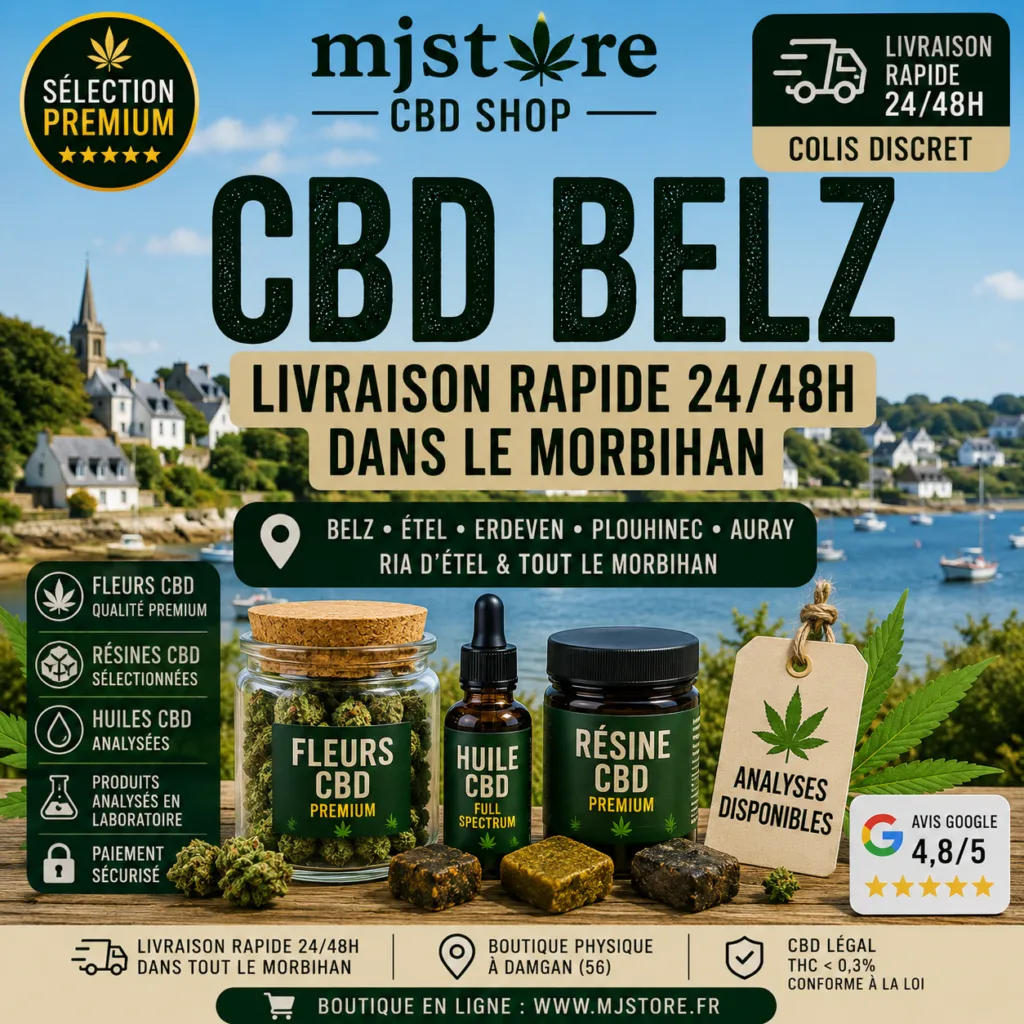 CBD Belz livraison rapide 24 48h près Étel Erdeven MJ Store