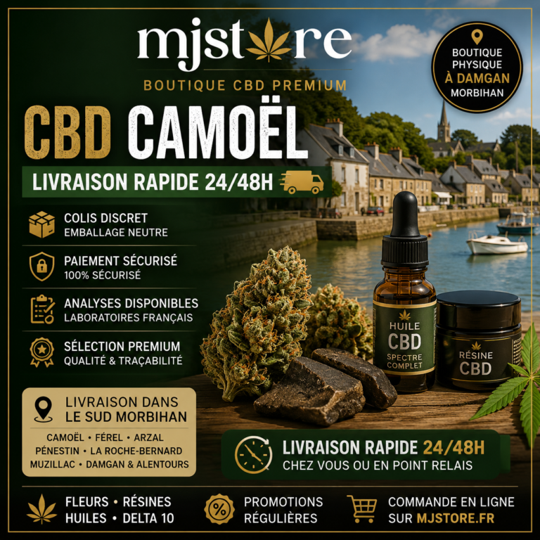 CBD Camoël livraison rapide 24/48h avec MJ Store boutique CBD proche à Damgan colis discret