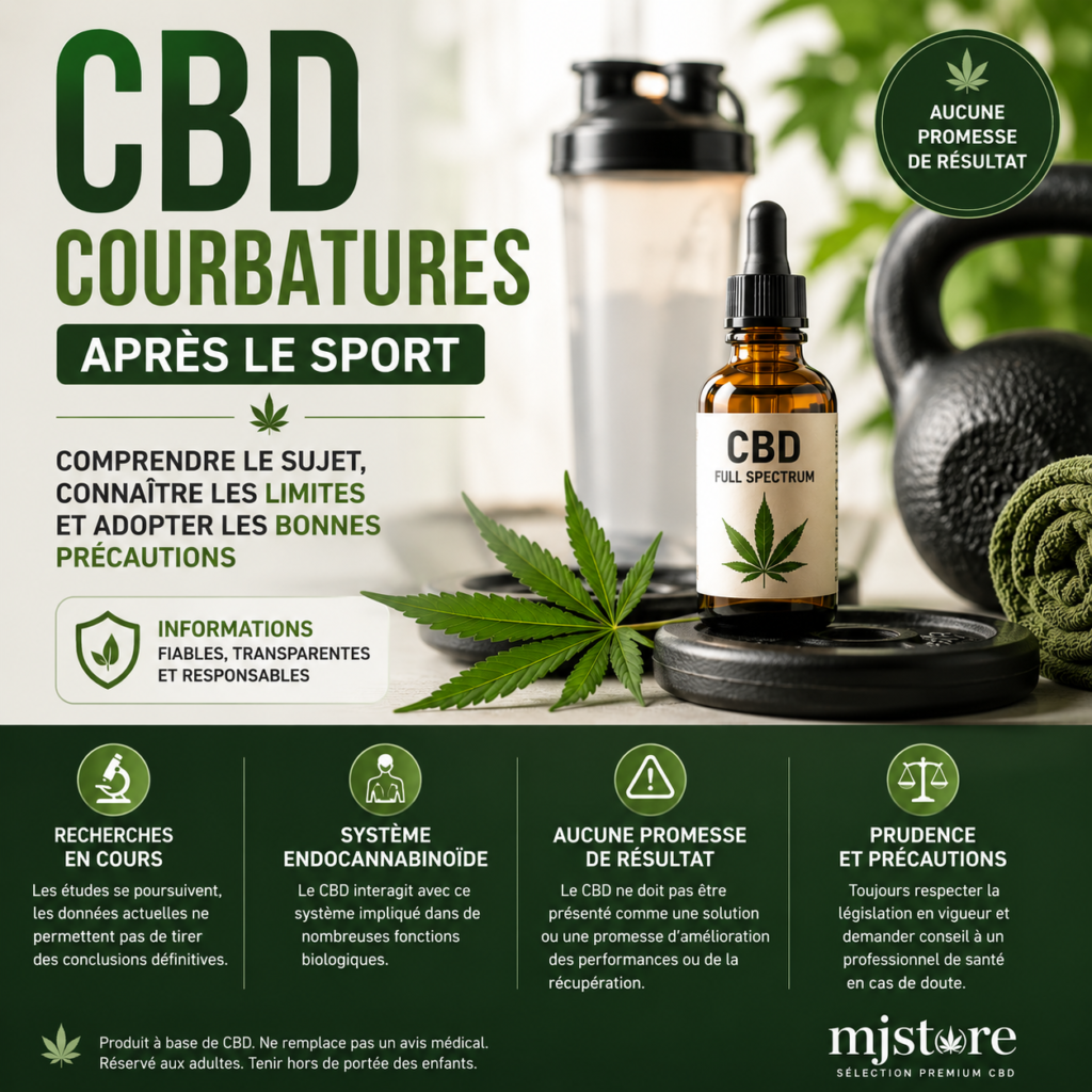 CBD courbatures : informations et précautions après le sport avec MJ Store