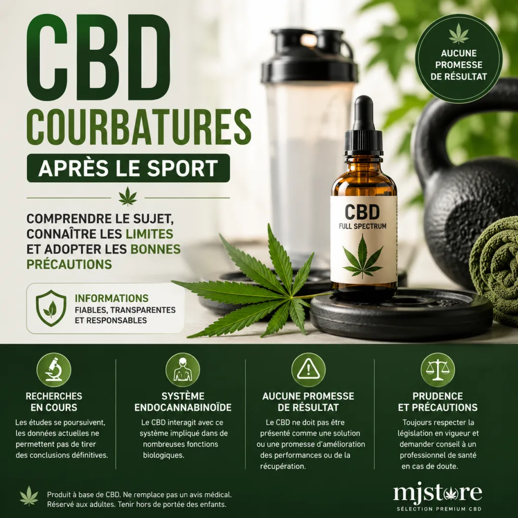 CBD courbatures : informations et précautions après le sport avec MJ Store