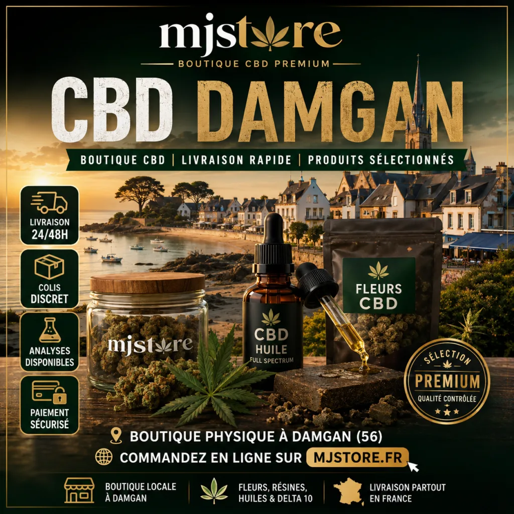 CBD Damgan boutique MJ Store livraison rapide fleurs résines huiles et analyses disponibles