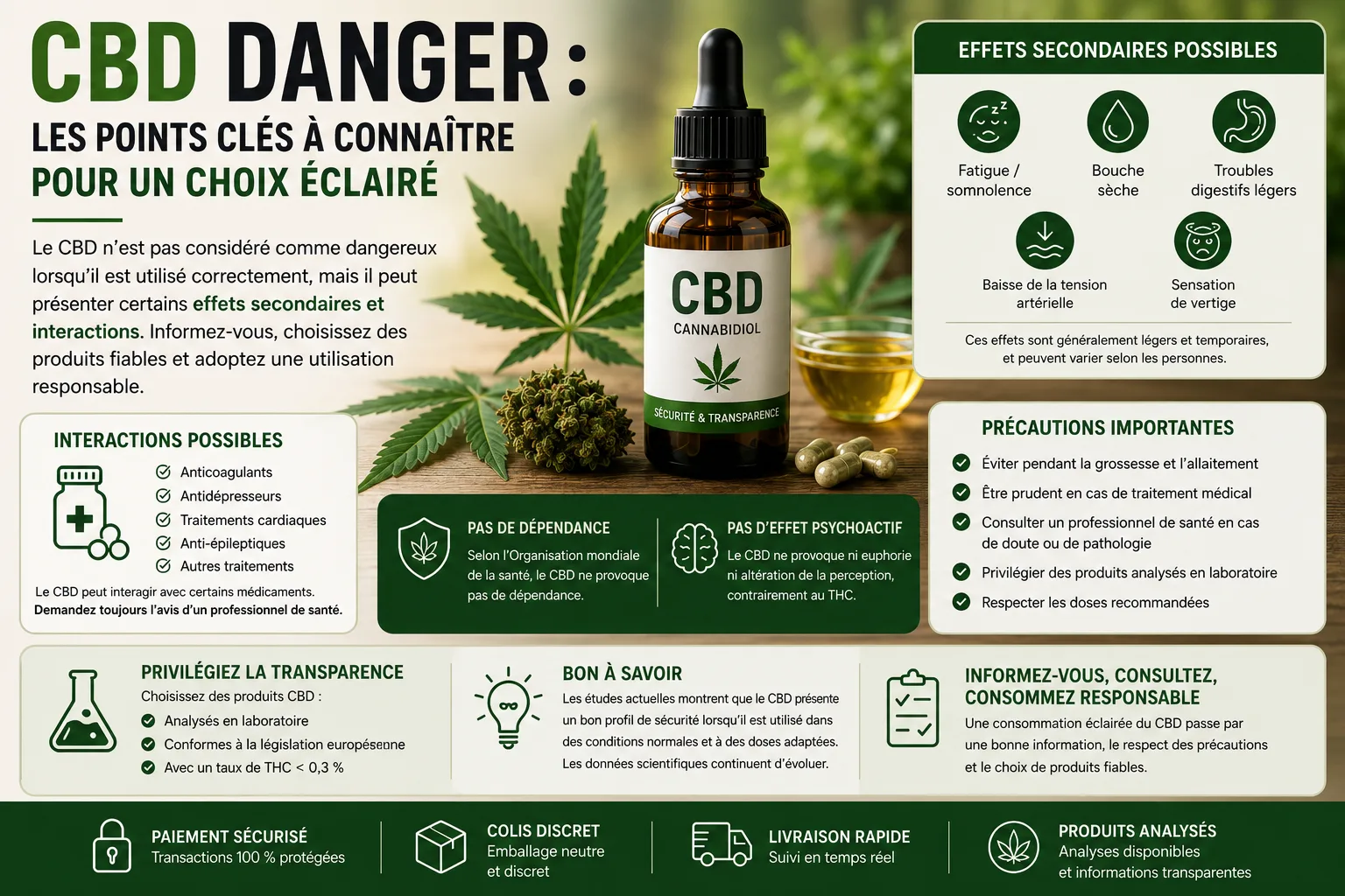 CBD danger effets secondaires interactions médicamenteuses et précautions MJ Store