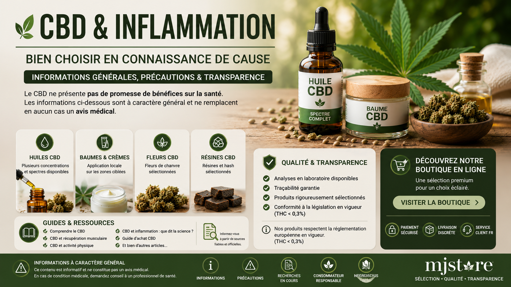 CBD inflammation : bien choisir avec informations, précautions et transparence MJ Store