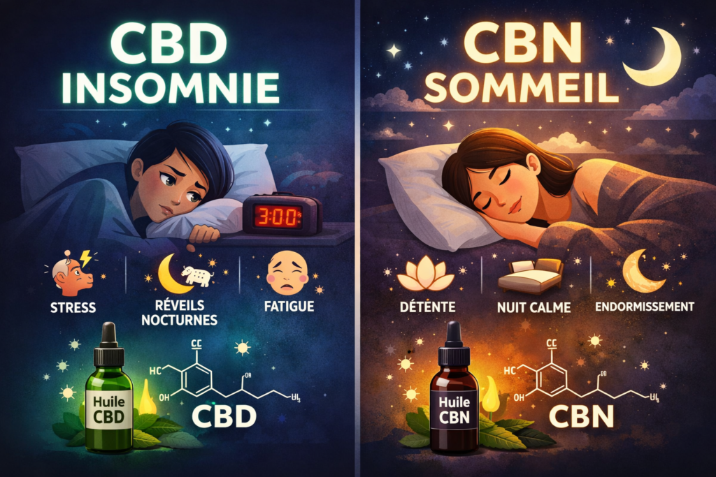 CBD insomnie et CBN sommeil : comparaison des huiles CBD et CBN pour favoriser la détente et l’endormissement