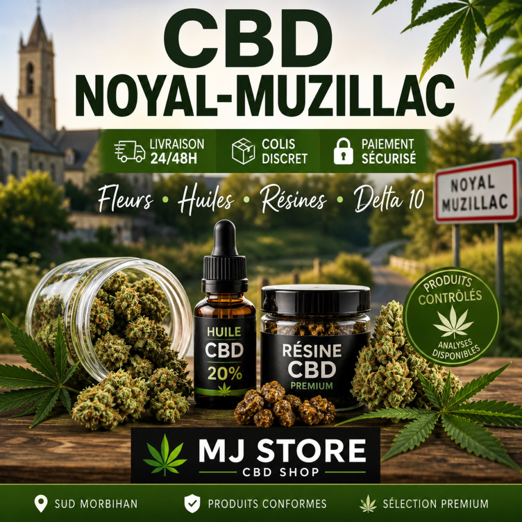 CBD Noyal-Muzillac avec livraison 24/48h, fleurs, huiles, résines, Delta 10 et sélection contrôlée MJ Store