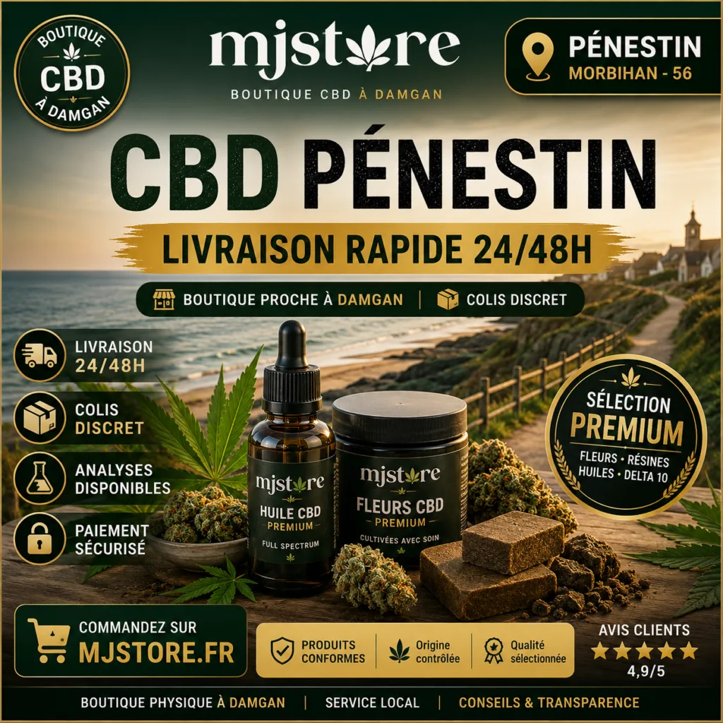CBD Pénestin livraison rapide 24/48h avec MJ Store boutique CBD proche à Damgan colis discret
