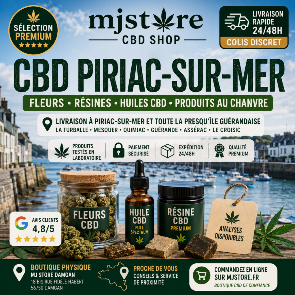 CBD Piriac-sur-Mer livraison rapide 24 48h boutique CBD presqu’île guérandaise MJ Store