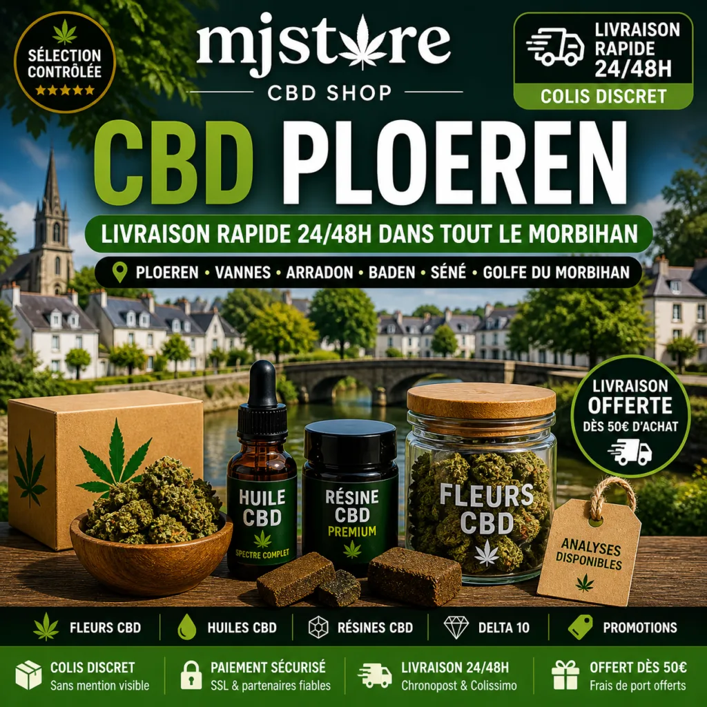 CBD Ploeren livraison rapide 24 48h et boutique CBD proche MJ Store Damgan