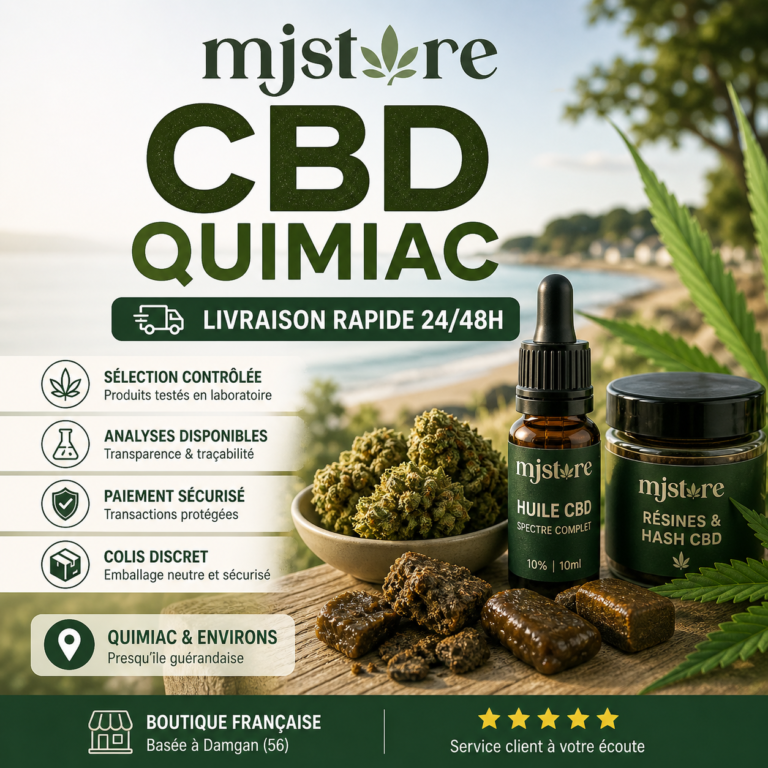 CBD Quimiac avec livraison rapide 24/48h, sélection contrôlée et analyses disponibles MJ Store