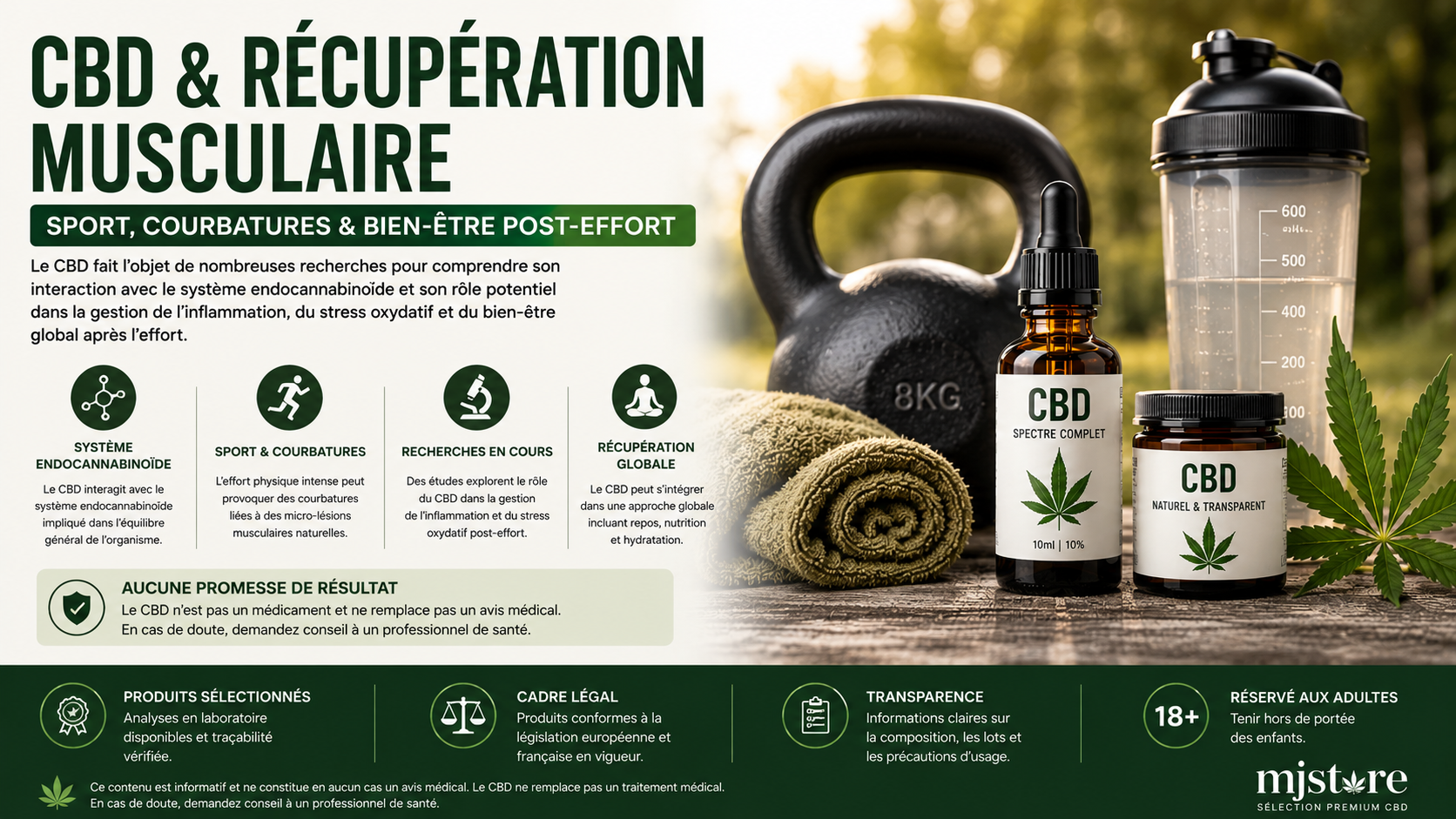 CBD récupération musculaire et système endocannabinoïde : sport, courbatures et précautions MJ Store