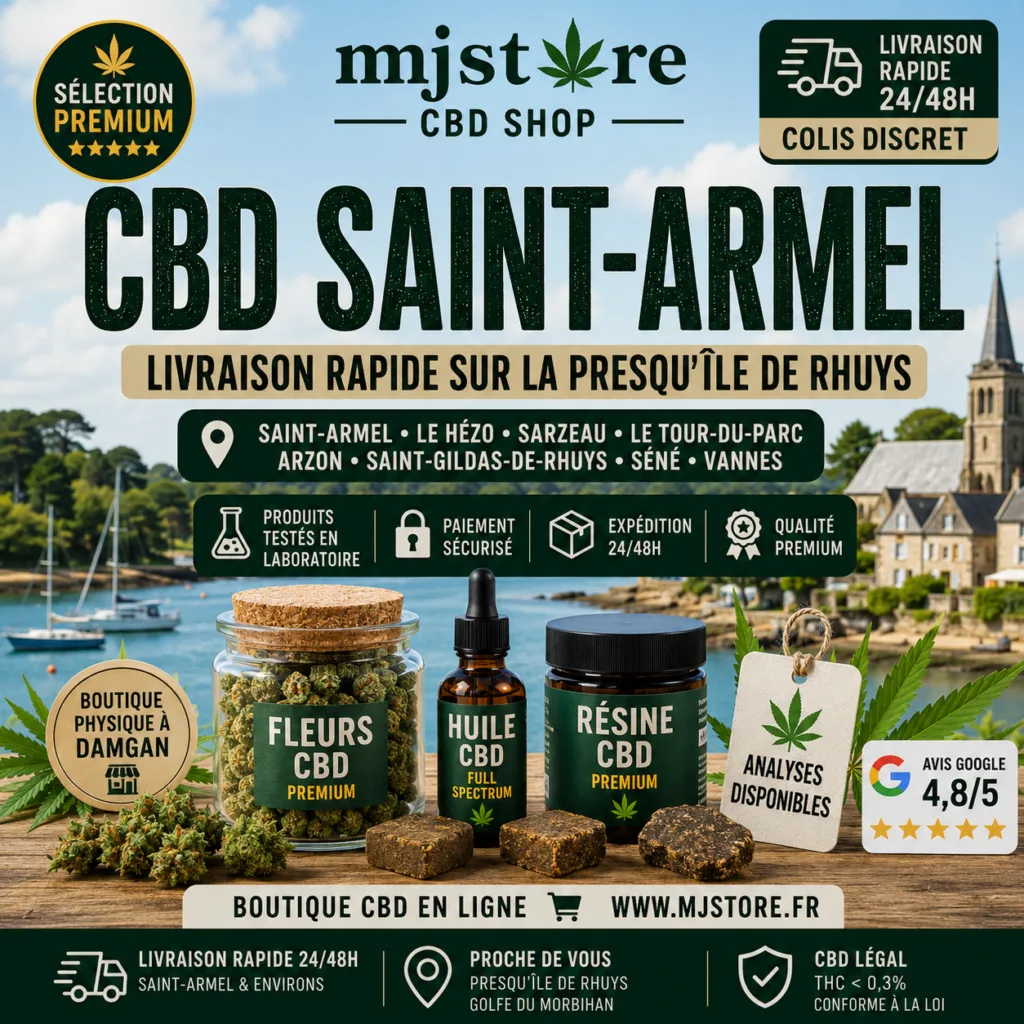 CBD Saint-Armel livraison rapide 24 48h presqu’île de Rhuys MJ Store