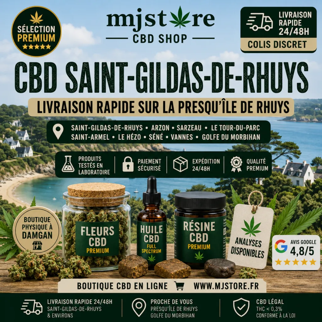 CBD Saint-Gildas-de-Rhuys livraison rapide 24 48h presqu’île de Rhuys MJ Store