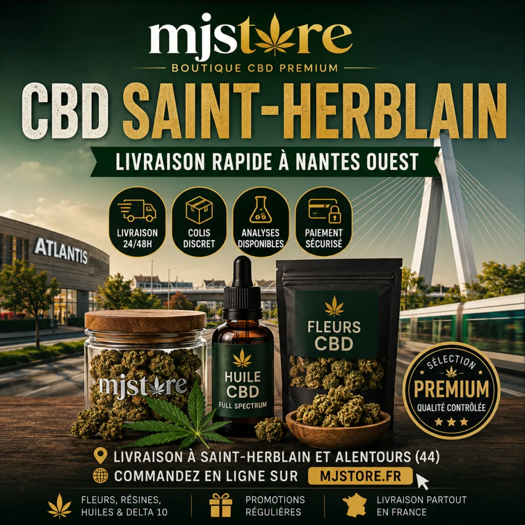 CBD Saint-Herblain livraison rapide Nantes Ouest MJ Store fleurs résines huiles et analyses disponibles
