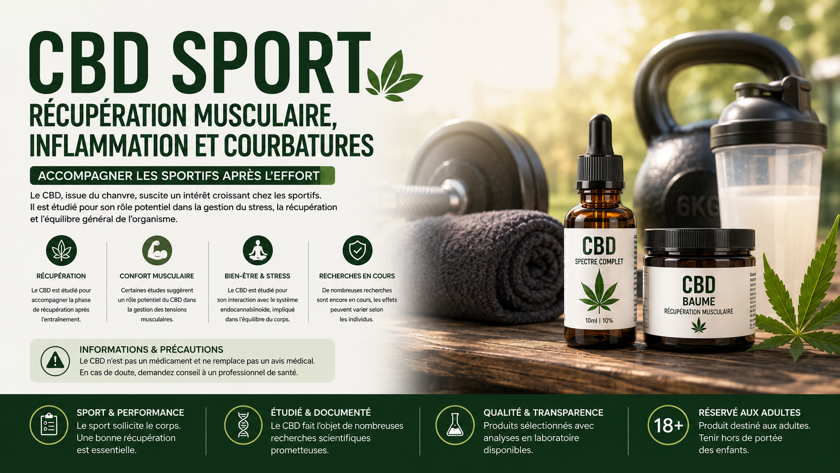 CBD sport : récupération musculaire, courbatures, informations et précautions MJ Store