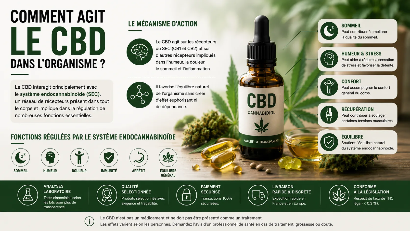 Effets CBD cannabidiol sur le corps informations variations et précautions MJ Store
