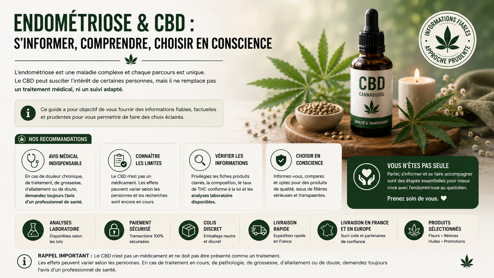 Endométriose CBD précautions avis médical choix éclairé et analyses MJ Store