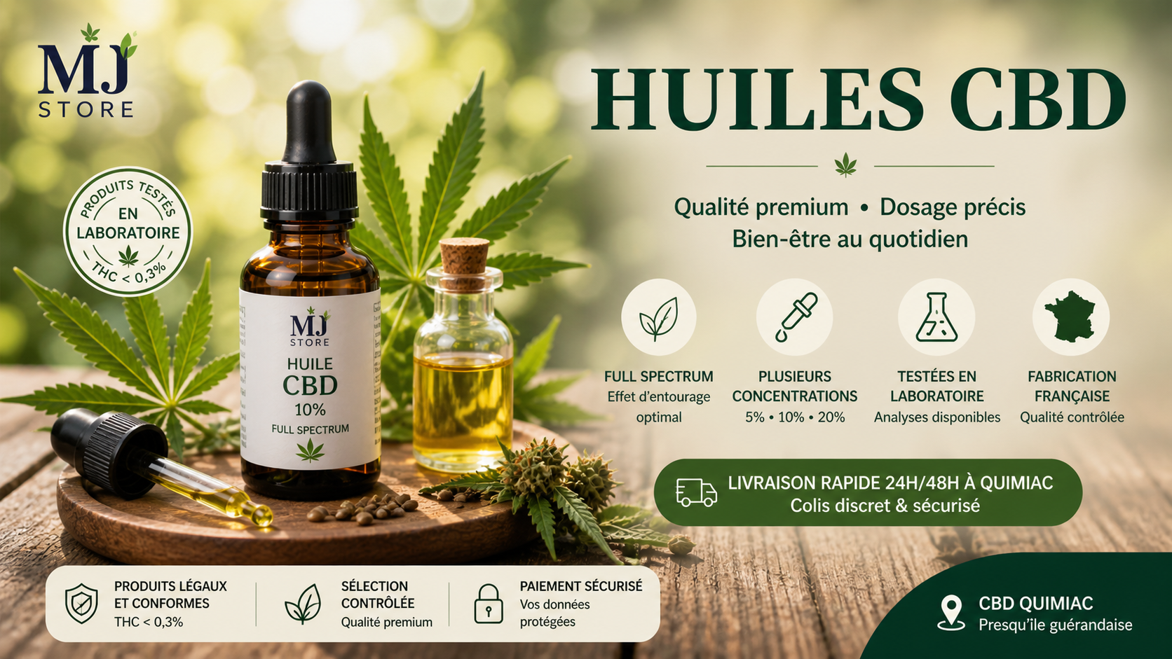 Huile CBD Quimiac avec livraison rapide 24/48h et analyses laboratoire MJ Store