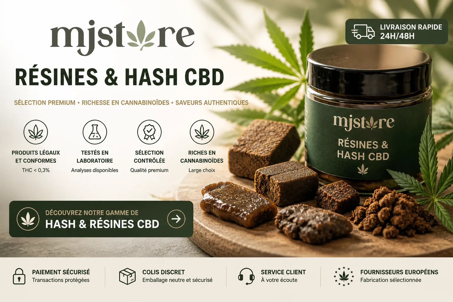 Résines CBD livraison Plouhinec sélection MJ Store analyses laboratoire