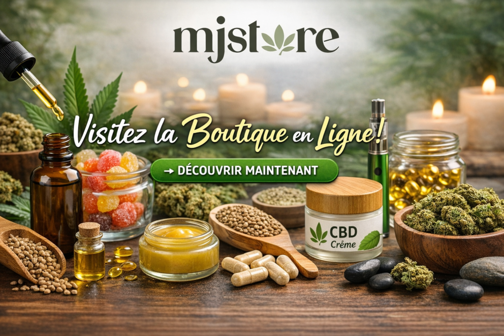 Visitez la boutique CBD MJ Store – huiles, fleurs et produits CBD disponibles en ligne