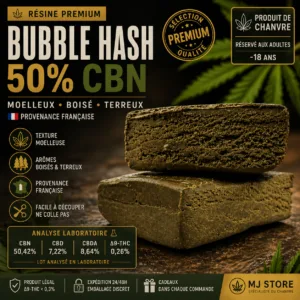 Image commerciale Bubble Hash CBN 50% résine premium MJ Store