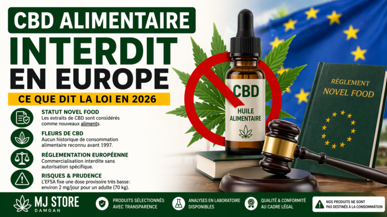 CBD alimentaire interdit en Europe en 2026 – loi Novel Food, réglementation européenne et interdiction des huiles CBD alimentaires