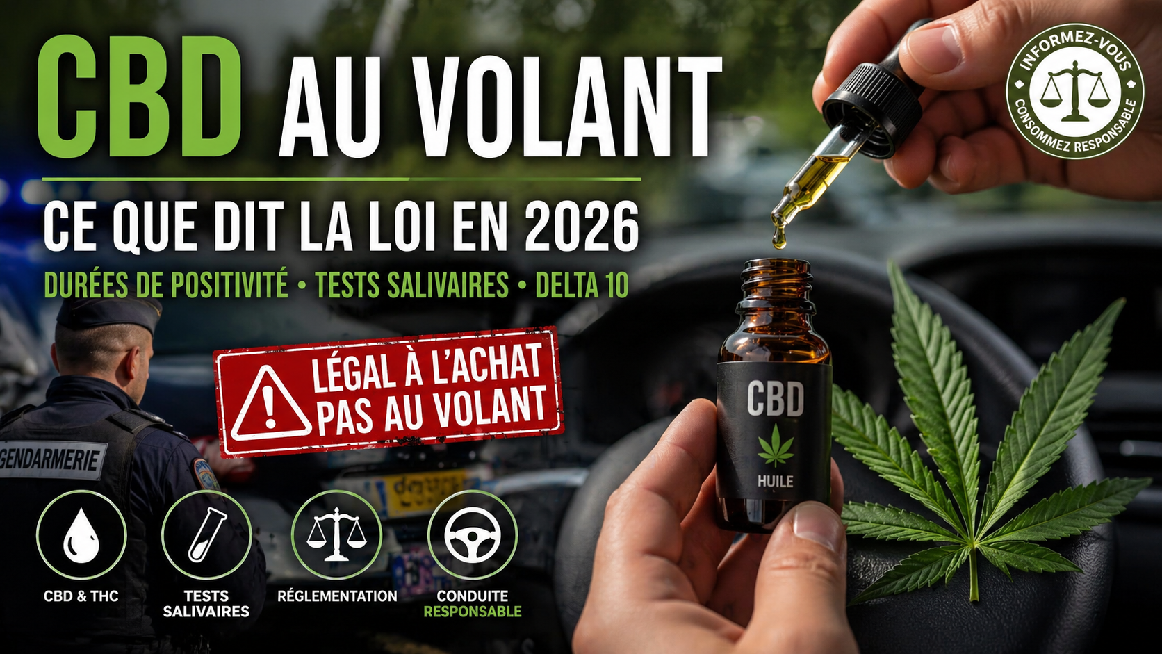 CBD au volant test salivaire THC Delta 10 et loi 2026 avec prévention conduite responsable