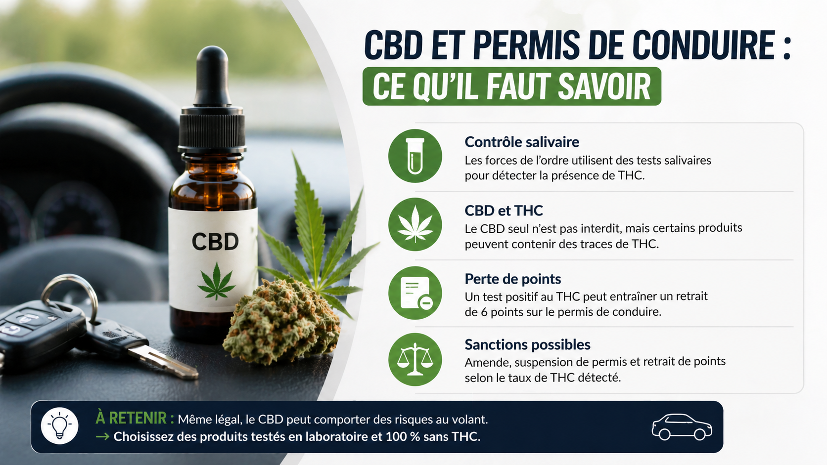 CBD et permis de conduire avec contrôle salivaire THC et risque de perte de points sur le permis