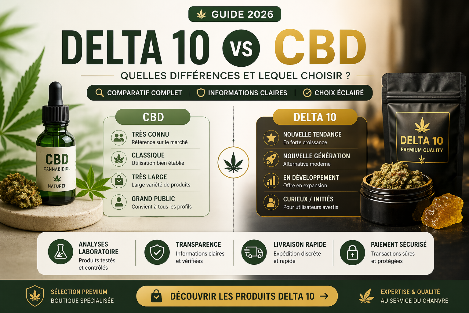 delta 10 vs cbd comparatif differences guide 2026 choix produit chanvre analyse laboratoire mjstore