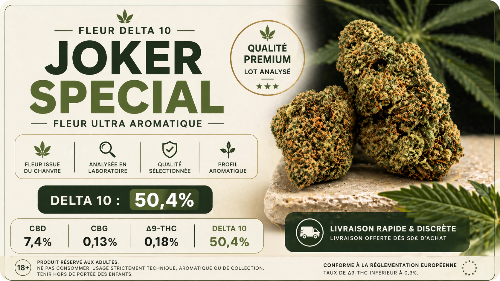 fleur delta 10 ultra aromatique joker special 50 d10 analysée laboratoire