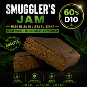 Hash Delta 10 Smuggler’s Jam 60% D10 résine foncée ultra puissante qualité premium MJ Store