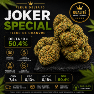 Joker Special D10 50% fleur de chanvre analysée en laboratoire CBD 7.4% THC 0.18% MJ Store