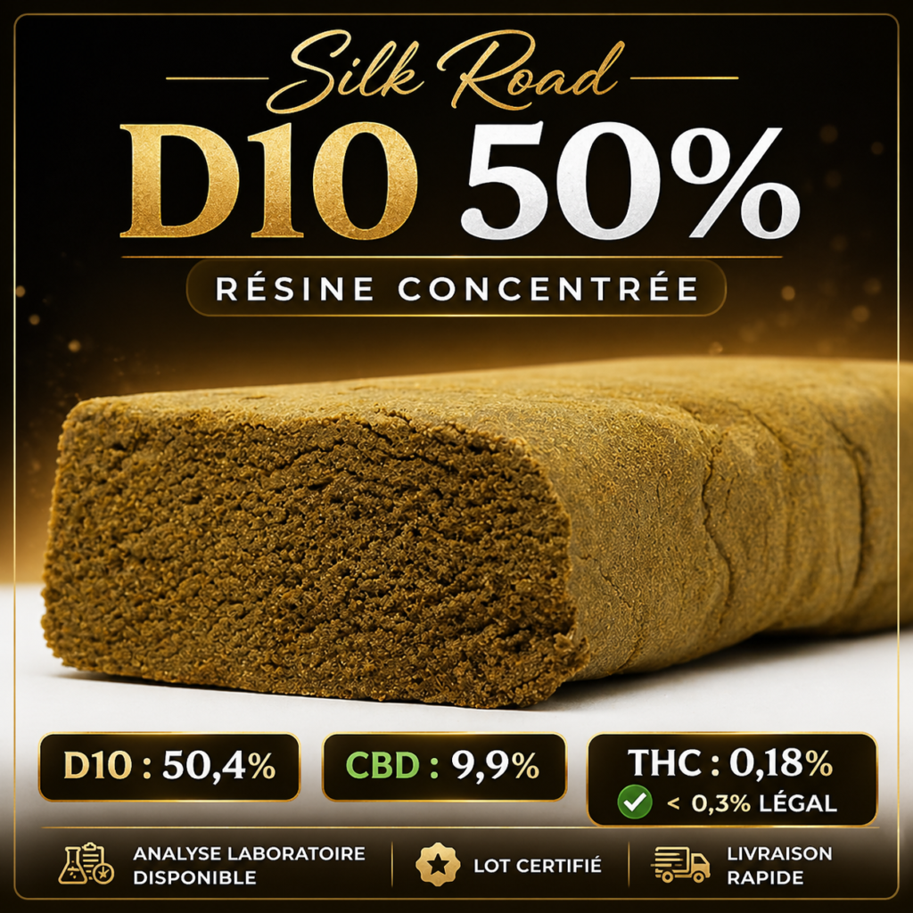 Résine Silk Road D10 50 CBD Delta 10 avec analyse laboratoire MJ Store