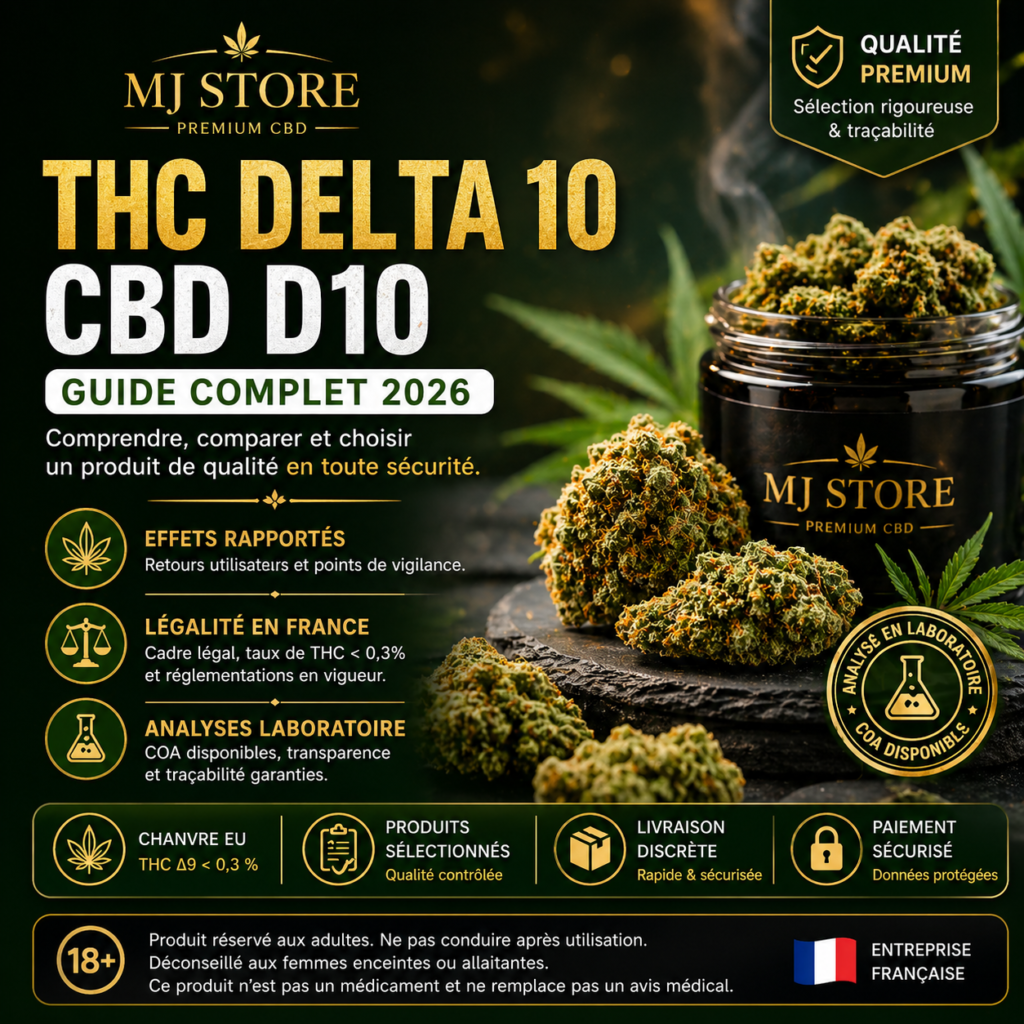 THC Delta 10 CBD D10 guide complet 2026 avec analyses laboratoire MJ Store