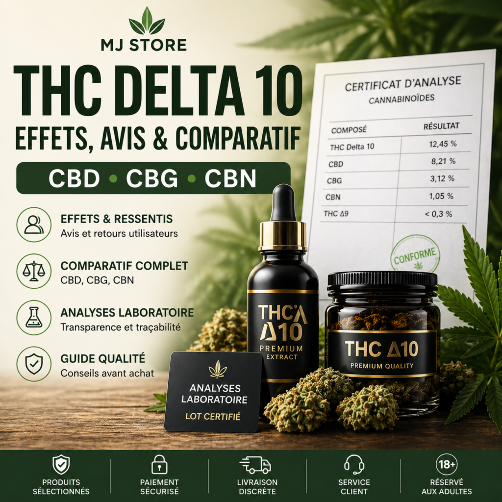 THC Delta 10 effets avis comparatif CBD CBG CBN MJ Store